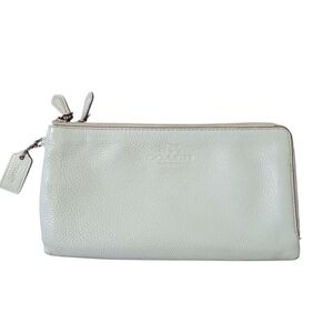 Coach Pebbled Laether Double Zip Wallet Pastel Mint Green